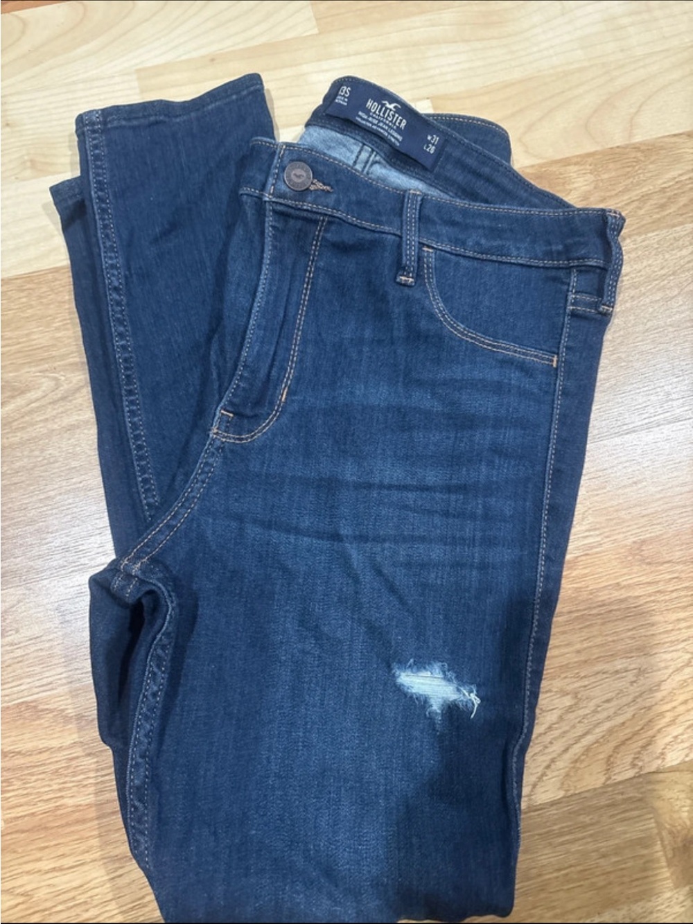 Hollister Women's Dark Indigo Skinny Jeans with Light Distress